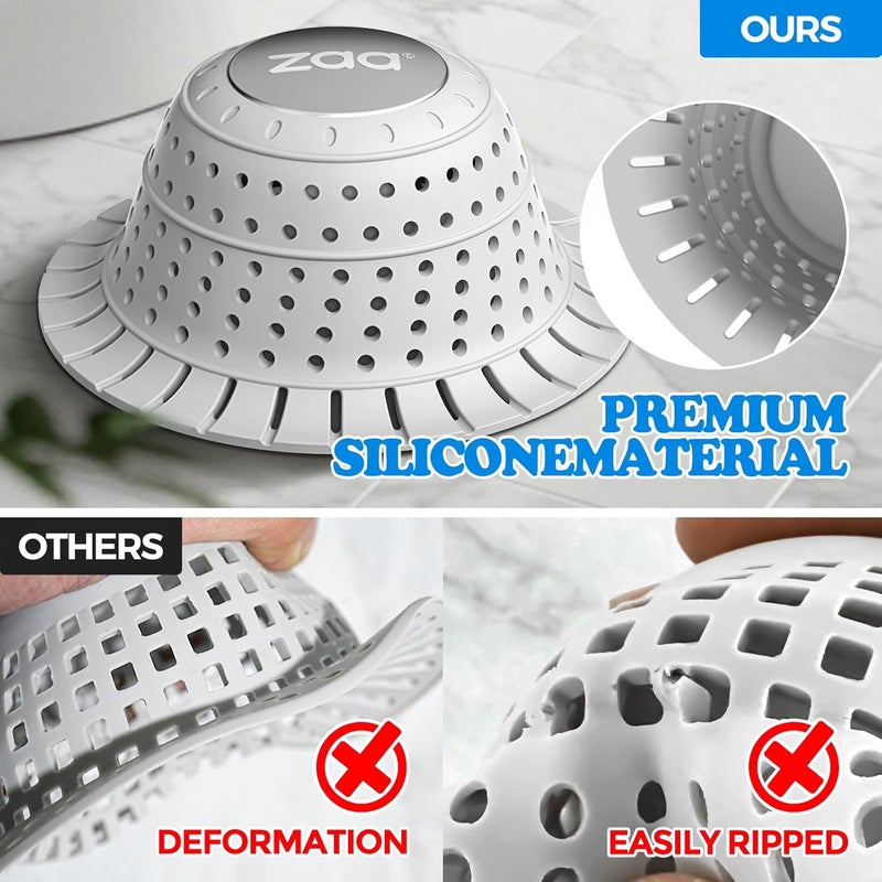 zaa Bathtub Drain Hair Catcher, Premium Silicone Collapsible 1 Pack Drain Protector for Pop-Up and Regular Drains of Shower, Tub, Bathroom, Sink, Light Gray - Image 4